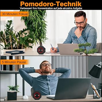 Dealswin Visual Timer Desk Productivity Timer with Gravity Sensor Cube Digital Countup Countdown 1,3,5,15,30,60,90 Minutes Pomodoro Timers for Kids Study Kitchen Cooking Office (Black)