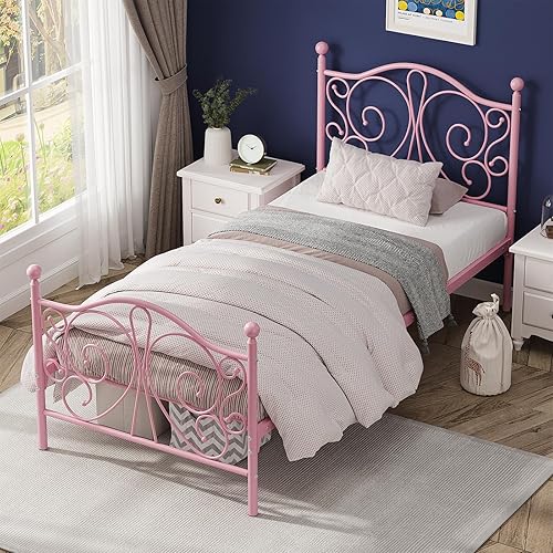 Miniatura 5 de Base de cama individual con cabecera y estribo con patrón de mariposa, cama tamaño individual, fácil montaje, no necesita somier, plataforma de