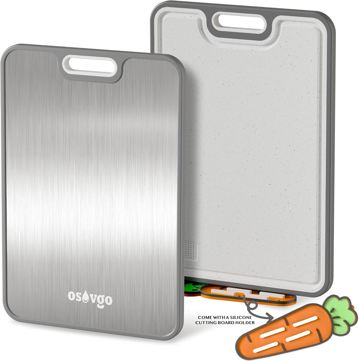 Titanium Cutting Board, 2-in-1 Chopping Board, Double-Sided, Non-Slip, Heavy-Duty for Meat, Vegetables, Kitchen Meal Prep, 15.2”×10.5” Easy to Clean come with a Silicone Cutting Board Holder