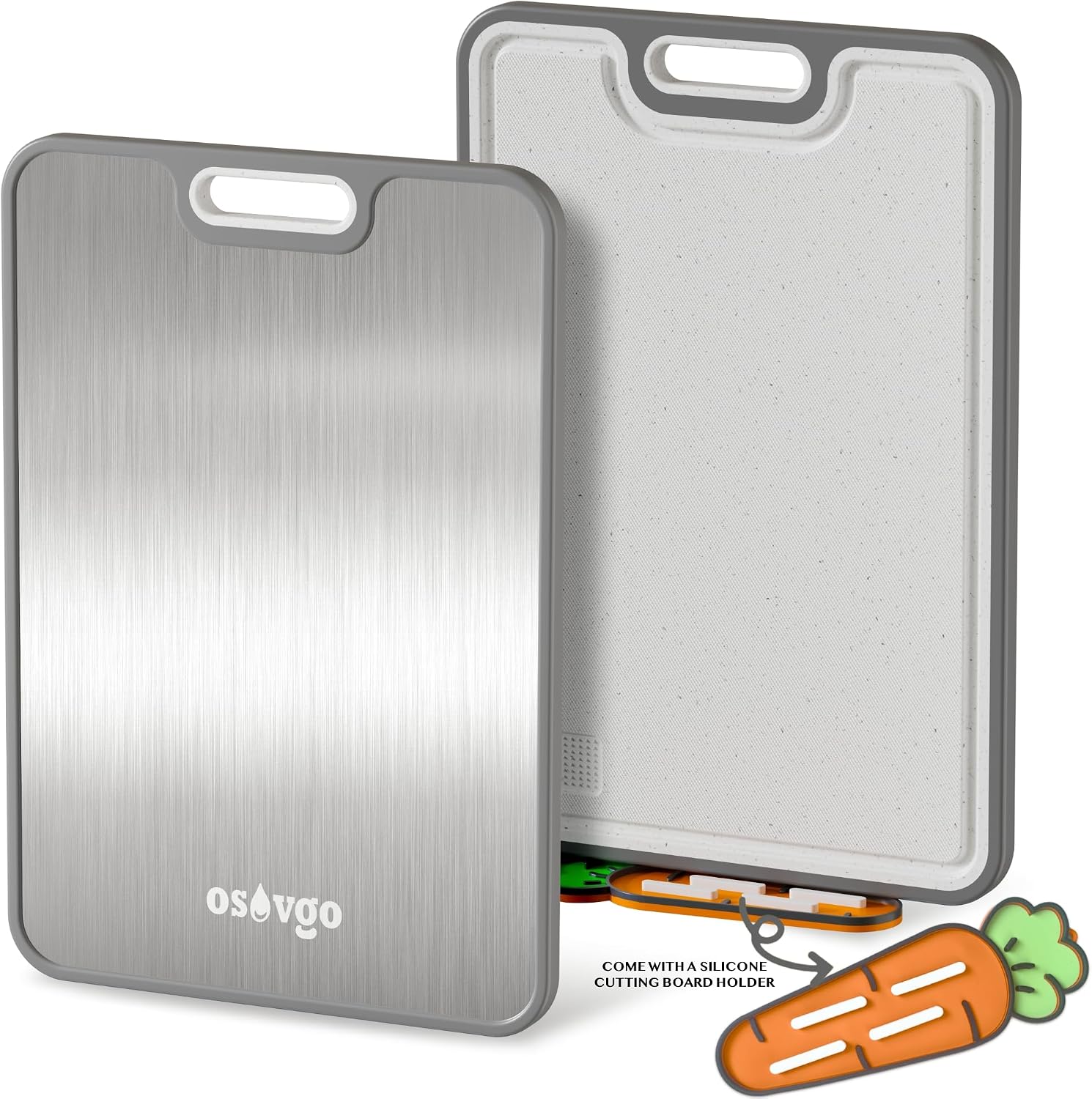 Titanium Cutting Board, 2-in-1 Chopping Board, Double-Sided, Non-Slip, Heavy-Duty for Meat, Vegetables, Kitchen Meal Prep, 15.2”×10.5” Easy to Clean come with a Silicone Cutting Board Holder