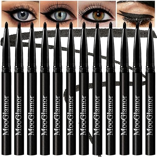 New 12 Pcs Black Eyeliner Pencil Gel Eyeliner Pen with Retractable and Waterproof Eye Liner for Bold and Defined Eye Liner（Black）