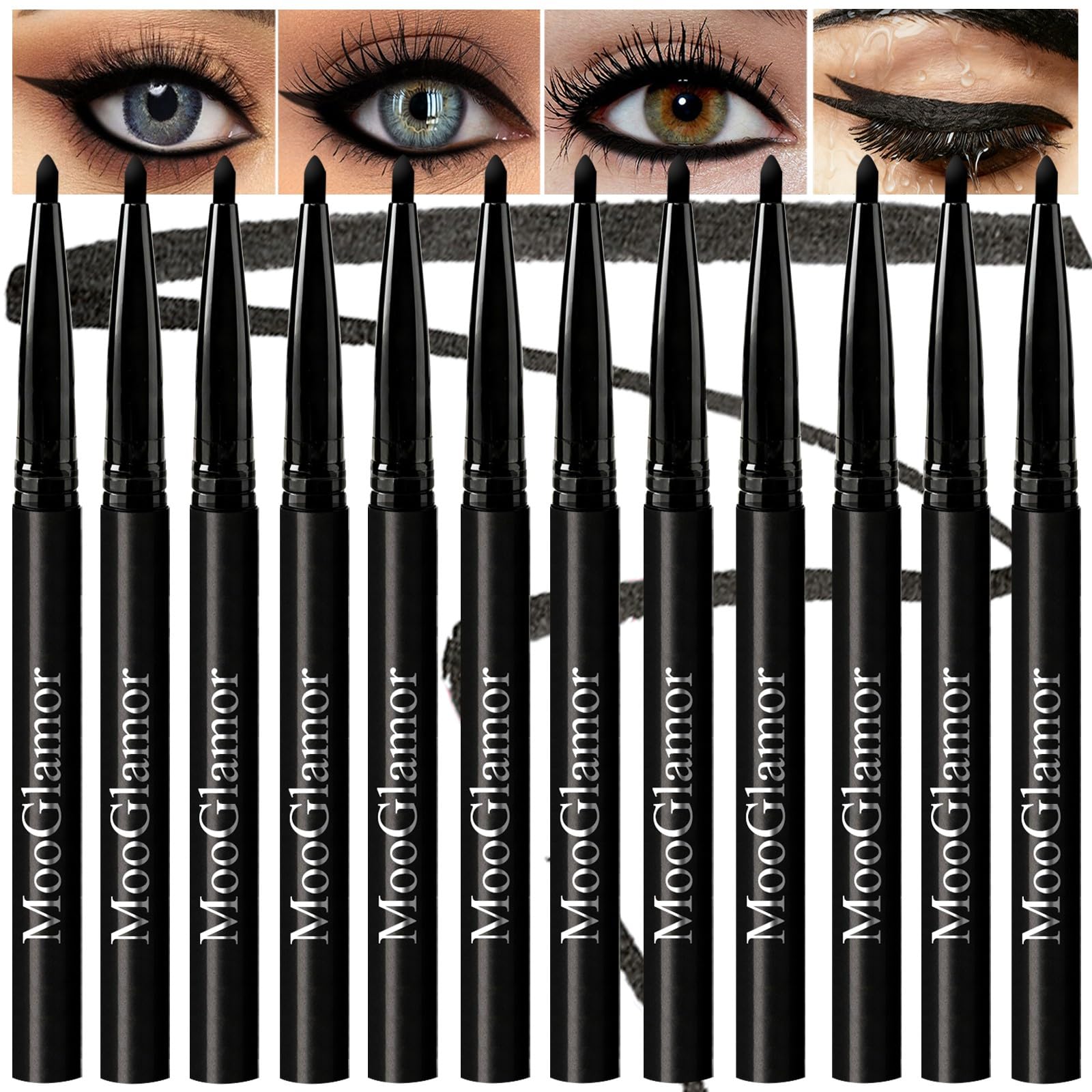 New 12 Pcs Black Eyeliner Pencil Gel Eyeliner Pen with Retractable and Waterproof Eye Liner for Bold and