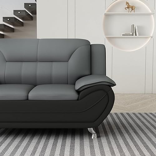 Miniatura 12 de Sofá y sofá biplaza de piel sintética de estilo moderno con reposabrazos extra cómodos, ideal para sala de estar, dormitorio u oficina en casa,