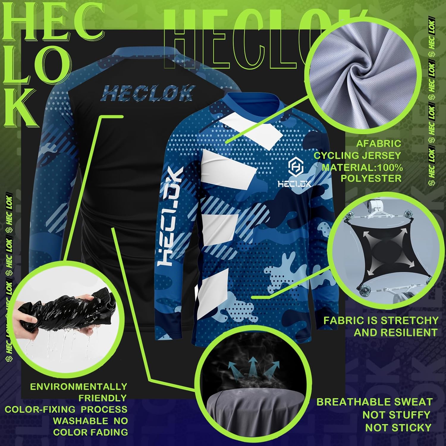 Men's Long Sleeve Off-Road Cycling Jersey Downhill Motocross Shirts Quick Dry Breathable,+Gloves,+Goggles