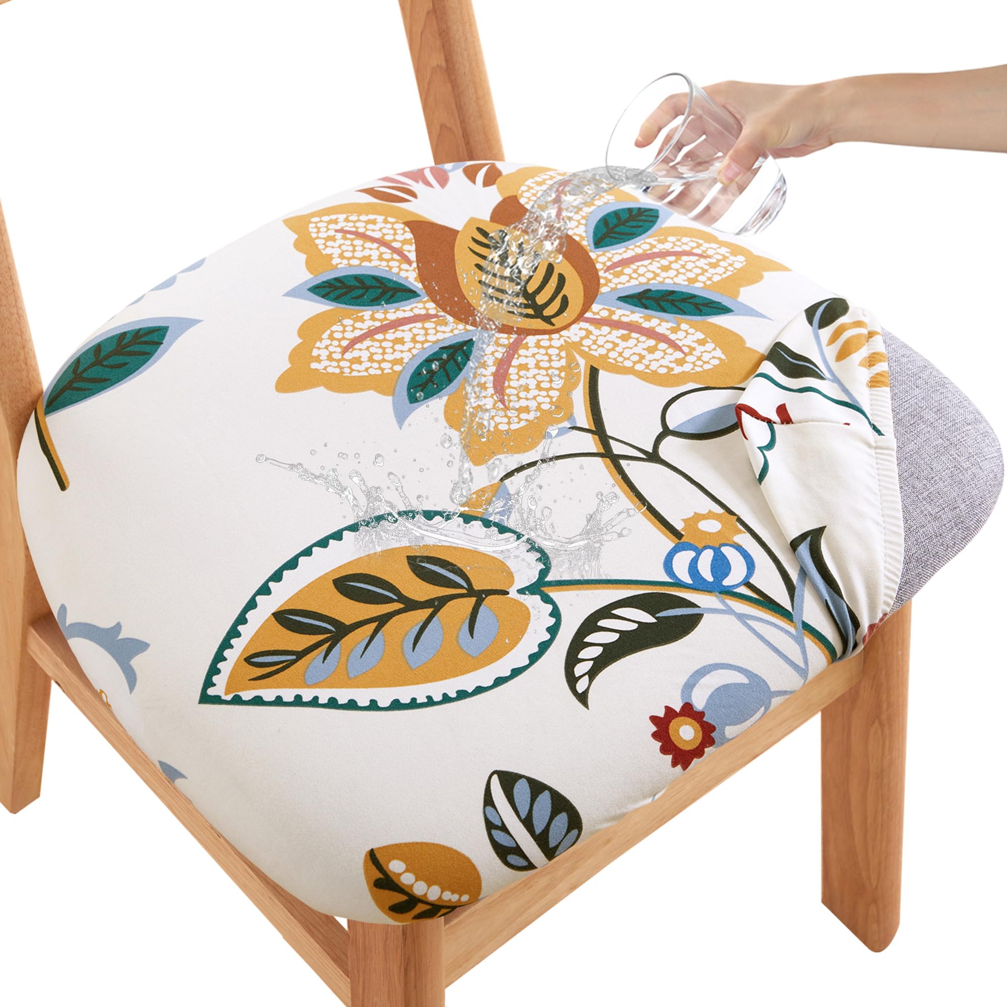 CRFATOP Waterproof Dining Chair Seat Covers Set of 6, Stretch Dining Room Cushion Covers Non-Slip Elastic Seat Cover for Dining Chairs Washable Parson