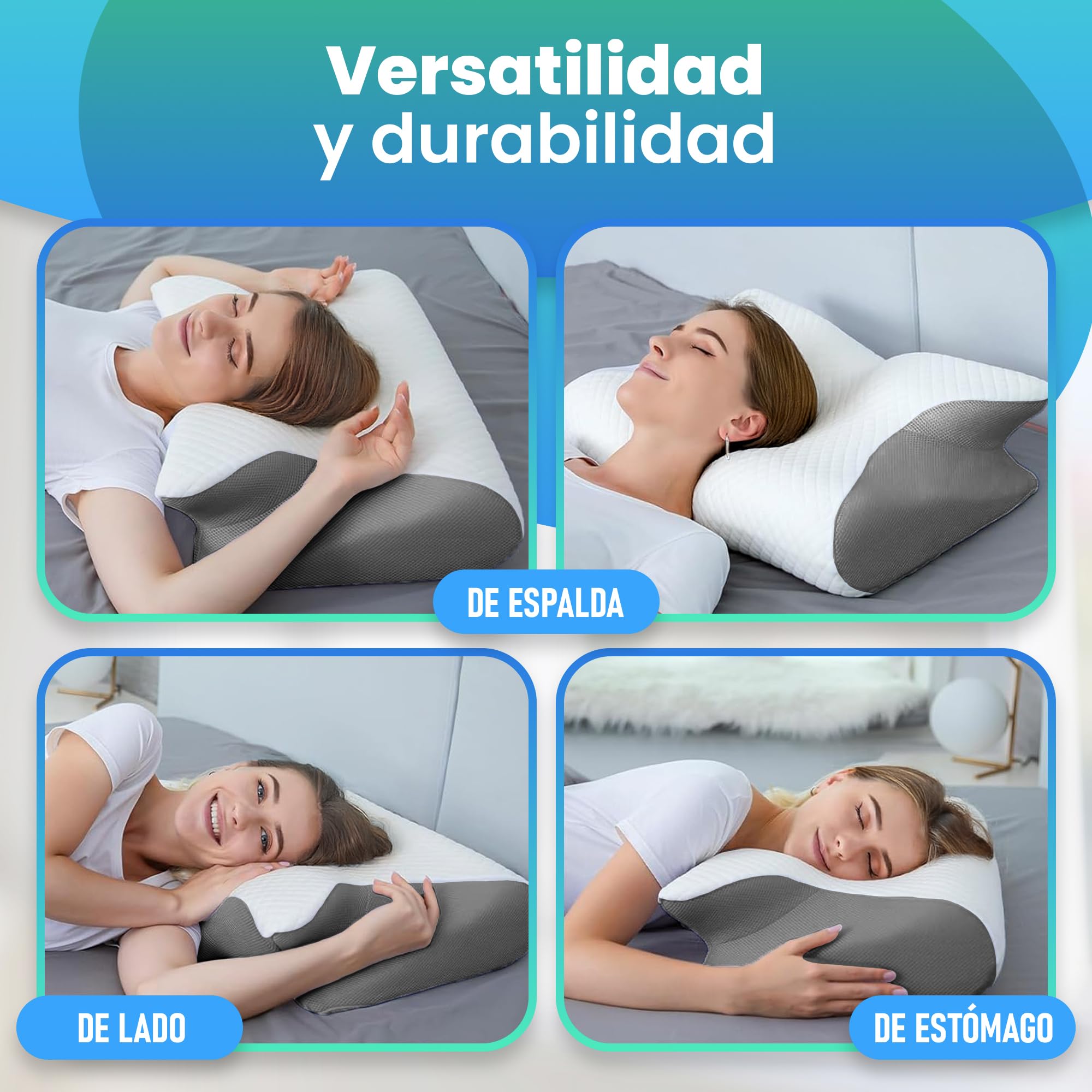 GreatDreams® Almohada Ortopedica Cervicales y Cuello - Almohada Antironquido Ergonómica con Espuma de Memoria - Butterfly Pillow para Dormir de Lado - Alivia Dolor de Cuello y Espalda.