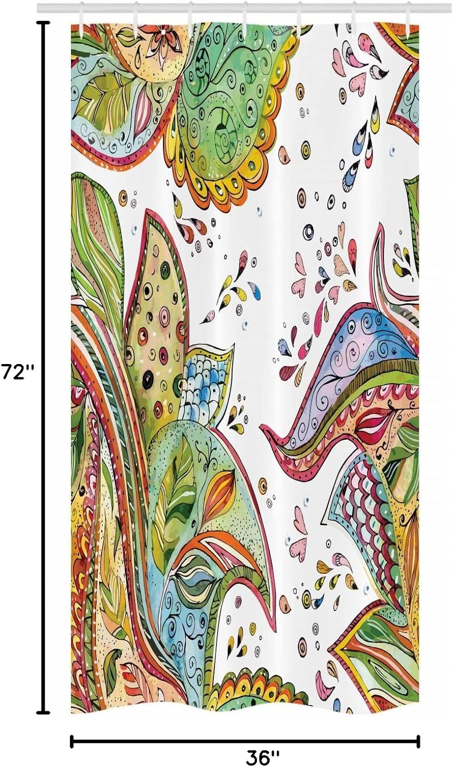 Ambesonne Grunge Stall Shower Curtain, Patterns of Leaves Flowers and Heart Shapes in Abstract Garden Theme Art Print, Fabric Bathroom Decor Set with Hooks, 36" W x 72" L, Green Orange