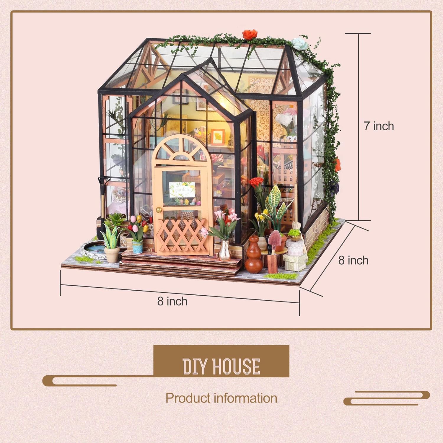 Greenhouse Booknook Kit, DIY Miniature Dollhouse Building Set, 1:24 Scale Wooden Diorama Model, Tiny Street House Craft for Adults,Home Bookshelf Decor Gift