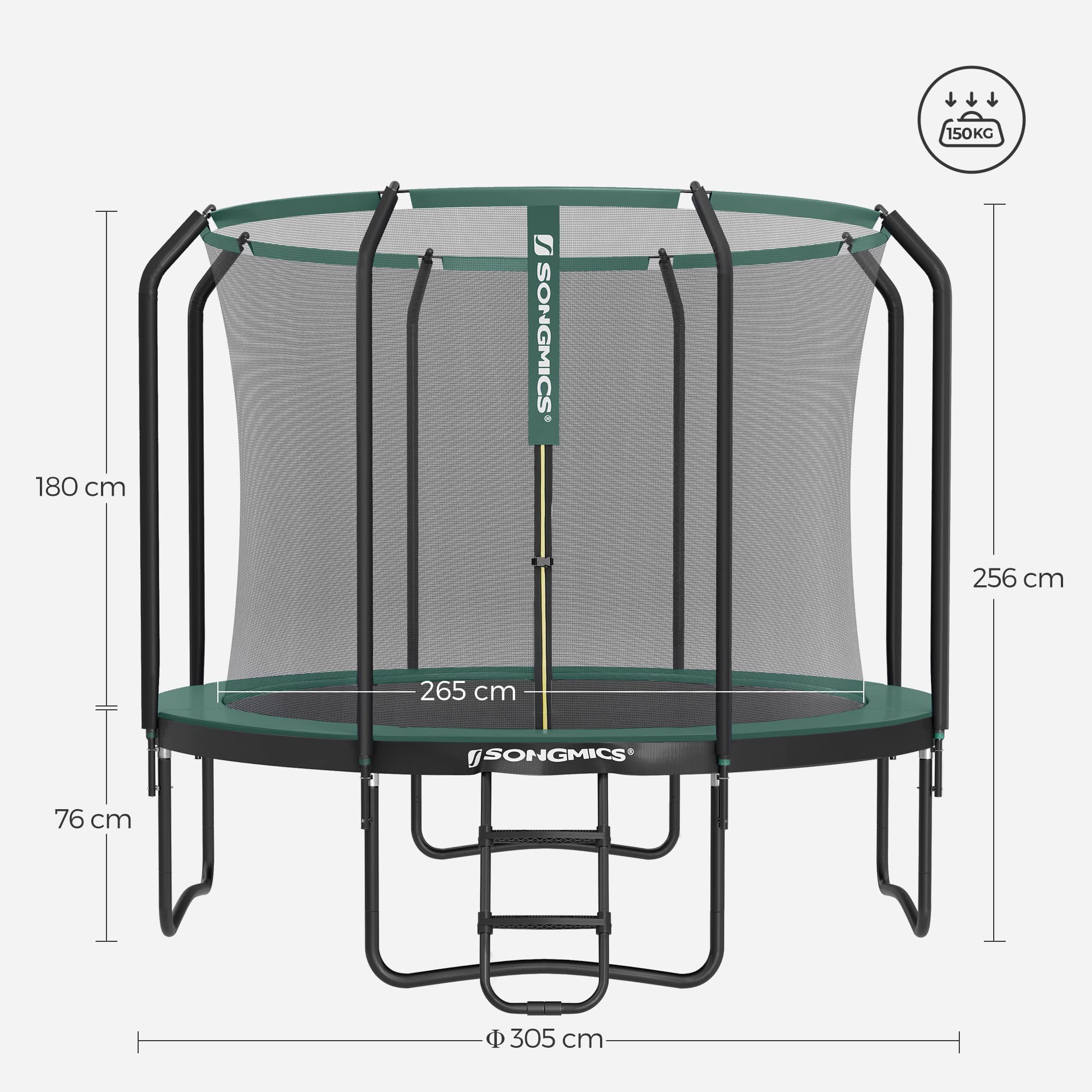 SONGMICS Trampolino, Trampolino da Giardino Rotondo con Rete di Sicurezza Interna, Scala, Pali Imbottiti, per Bambini e Adulti