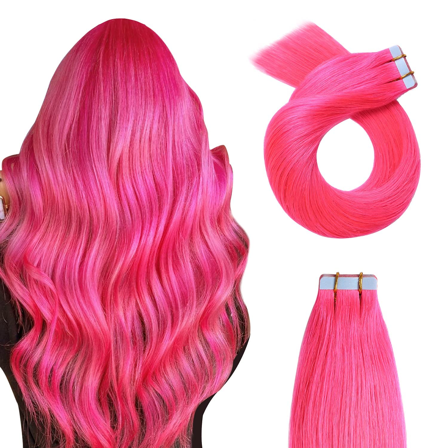 YILITE 20Pieces/Pack Fashion Pink Tape in Hair Extensions