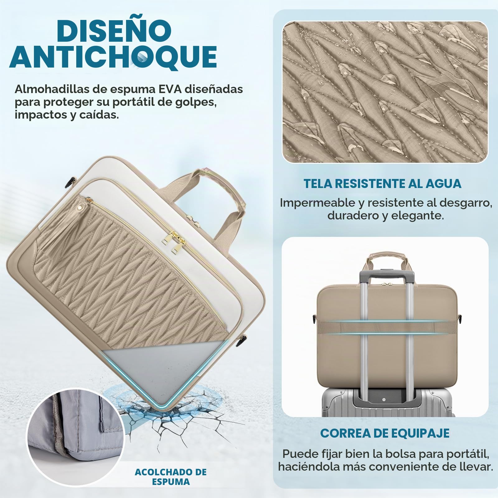 RAINSMORE Bolso Portatil Mujer 17,3 Pulgadas Maletín Portátil Impermeable Bolso Trabajo Portadocumentos Grande Bolso Ordenador para Oficina Universidad Caqui