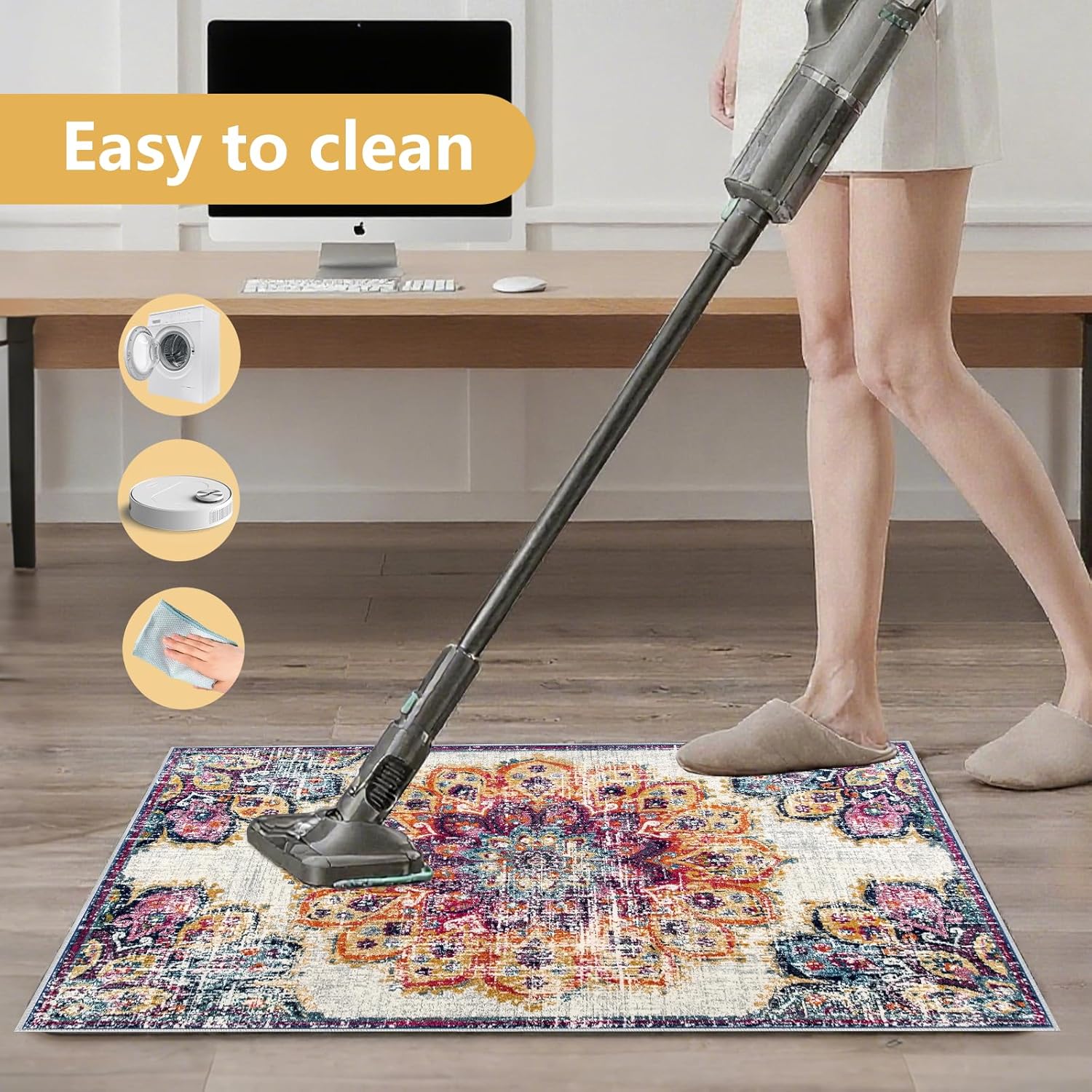 Office Chair Mat for Hardwood Tile Floor, Under Desk Carpet Protector for Rolling Computer Chair Mats, Machine Washable Rug, Anti-Slip Thick Low Pile Floor Mat. (Flowers, 2.9ftx3.9ft)