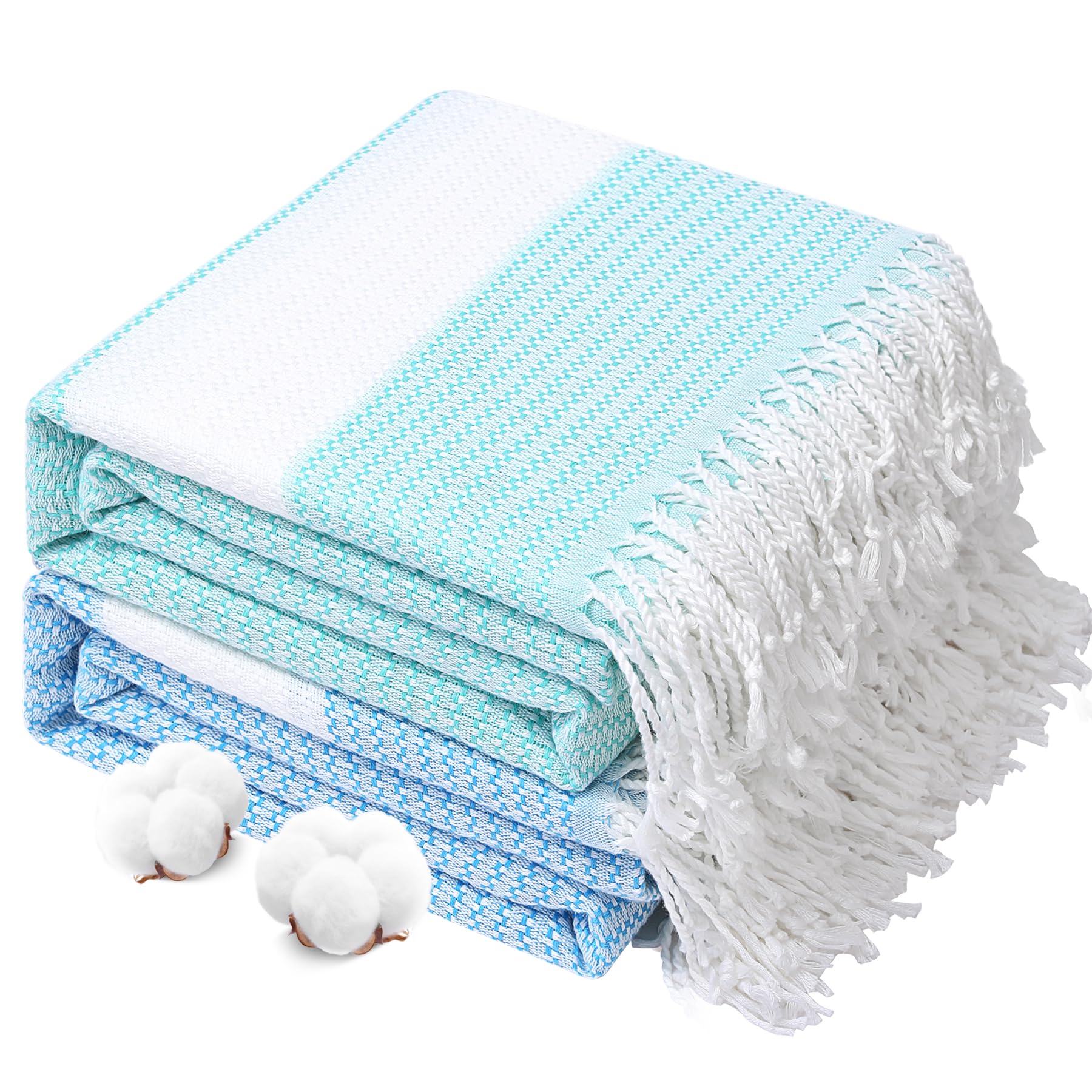 Genovega 2 Packs Oversized Turkish Beach Towels 74"x38" Thin Quick Dry Sand Free Pool Swim Bathing Towel Extra Large Blanket Adult Travel Essentials Accessories Summer Vacation Blue LightGreen Dot