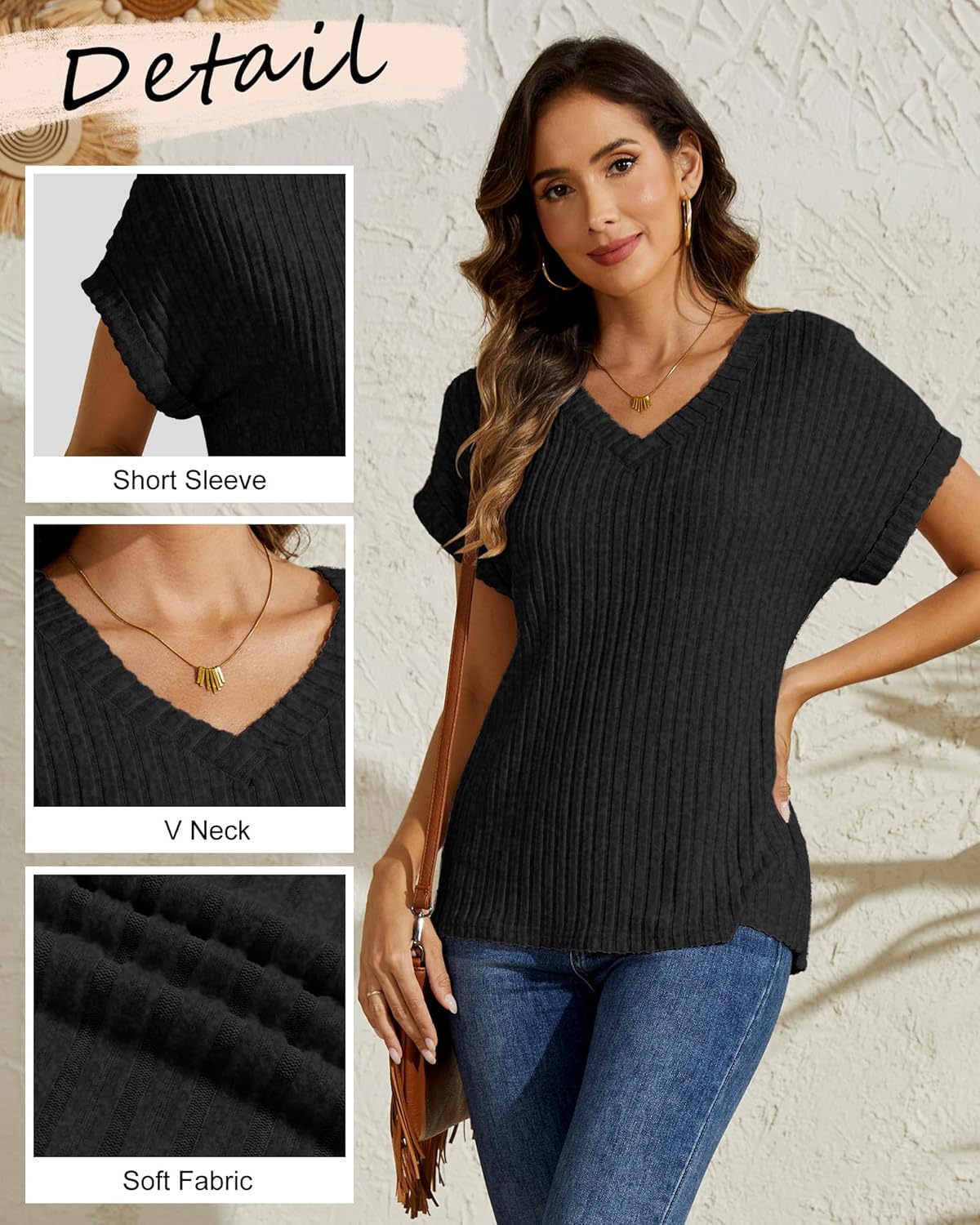 3 Pack Women Short Sleeve Sweaters 2025 Summer V Neck Tops Casual Shirts Loose Fit Lightweight Dressy Business - Image 3