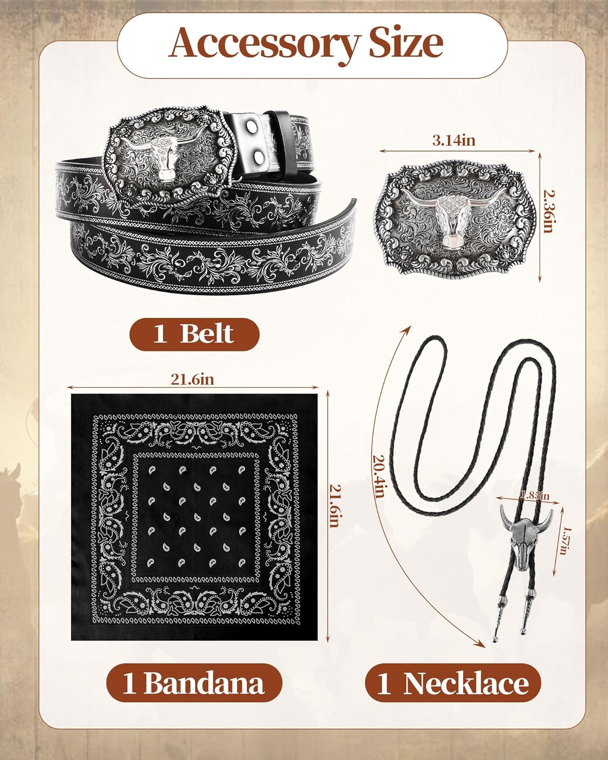 Western Cowboy Outfit for Men Faux Suede Vest Western Belt Necktie and Bandana for Halloween Costume Party - Image 6