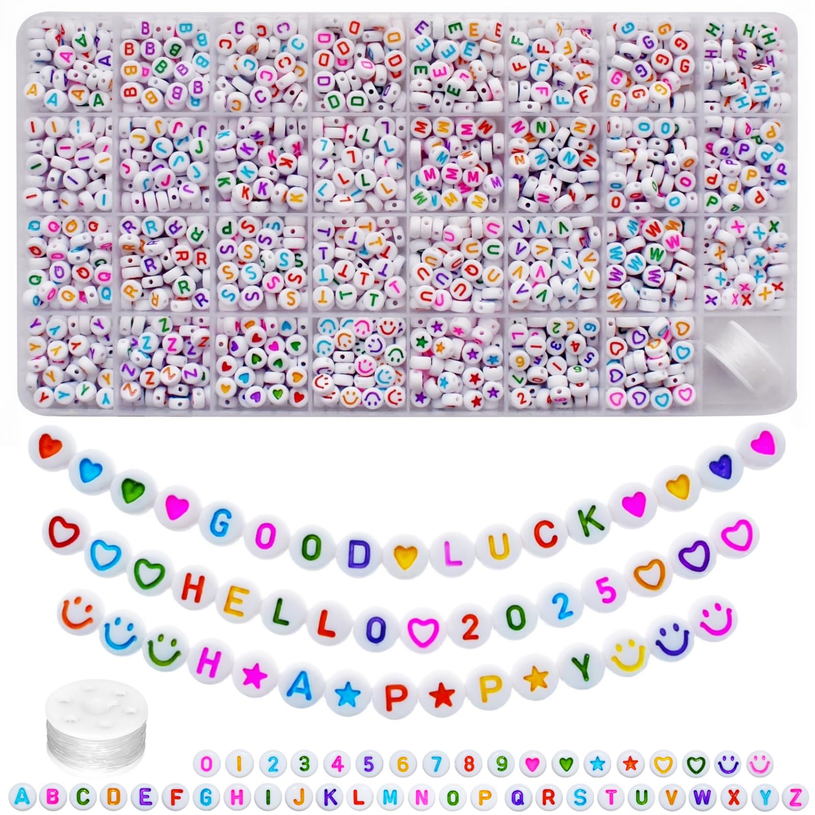 Aicicy 1200 Perle Acriliche Con Lettere A-Z (Nere Con Scritte Bianche) Per Gioielli Fai Da Te