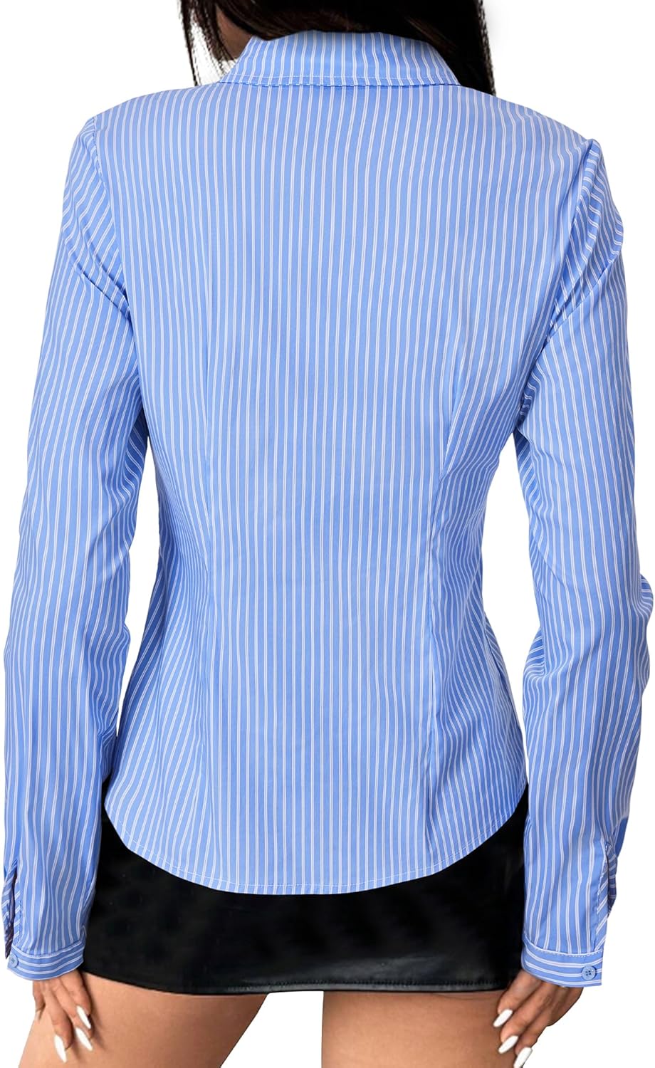 Striped Button Down Shirts for Women Dress Shirt Slim Fit Long Sleeve Casual Collared Work Blouse Y2K Fall Outfits - Image 2