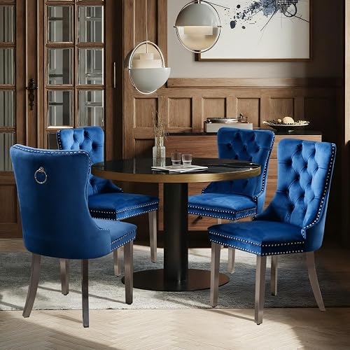 SoarTalent Sillas Comedor Terciopelo, Patas Plateadas, Juego 4 | Terciopelo tapizado, patas plateadas. Comedor, cocina, sala. Tachuelas y anilla metálica. Sillas de comedor.