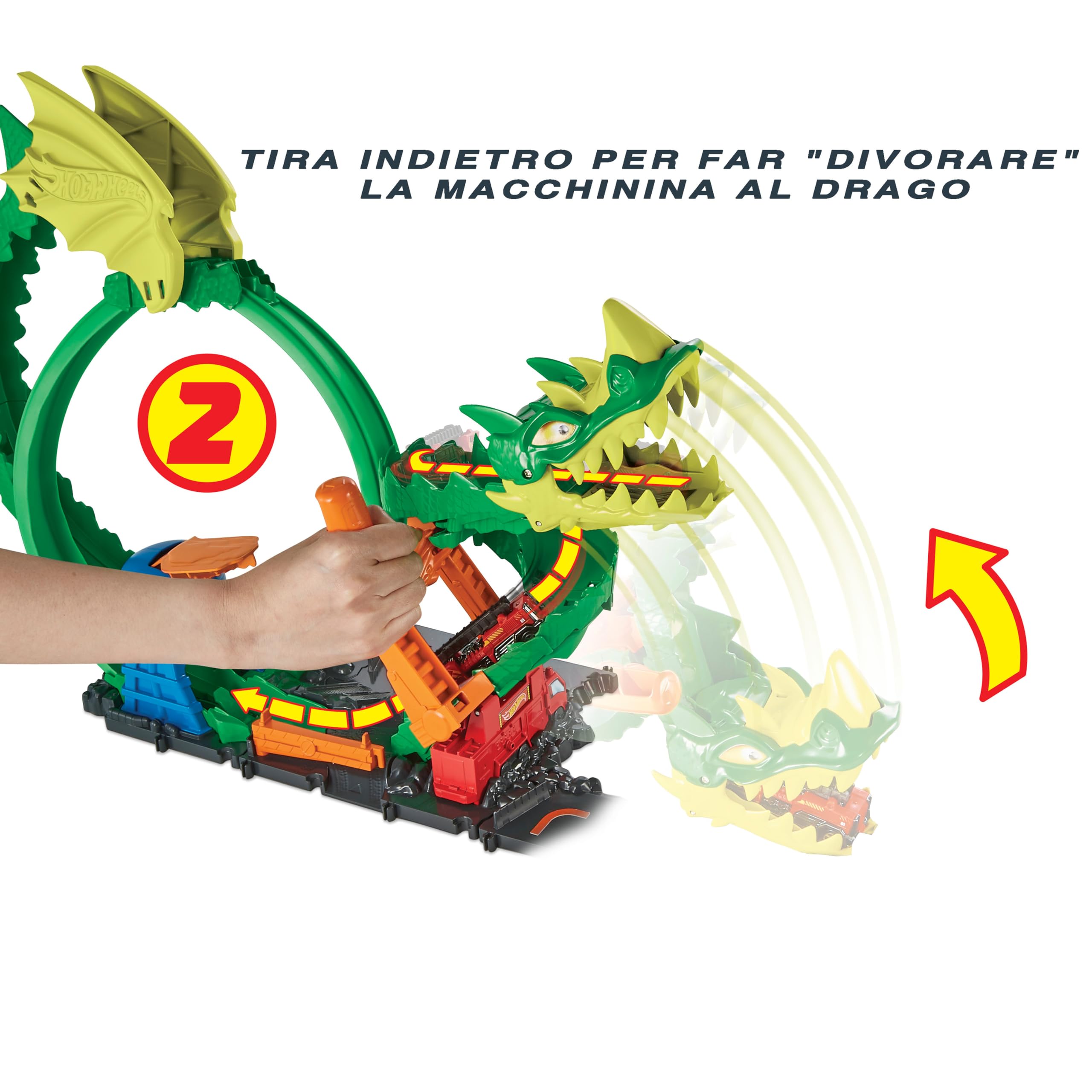 Hot Wheels-Dragone di Fuoco con 1 Veicolo Die-Cast Incluso e Stazione dei Pompieri, Giocattolo per Bambini 5+ Anni, HDP03