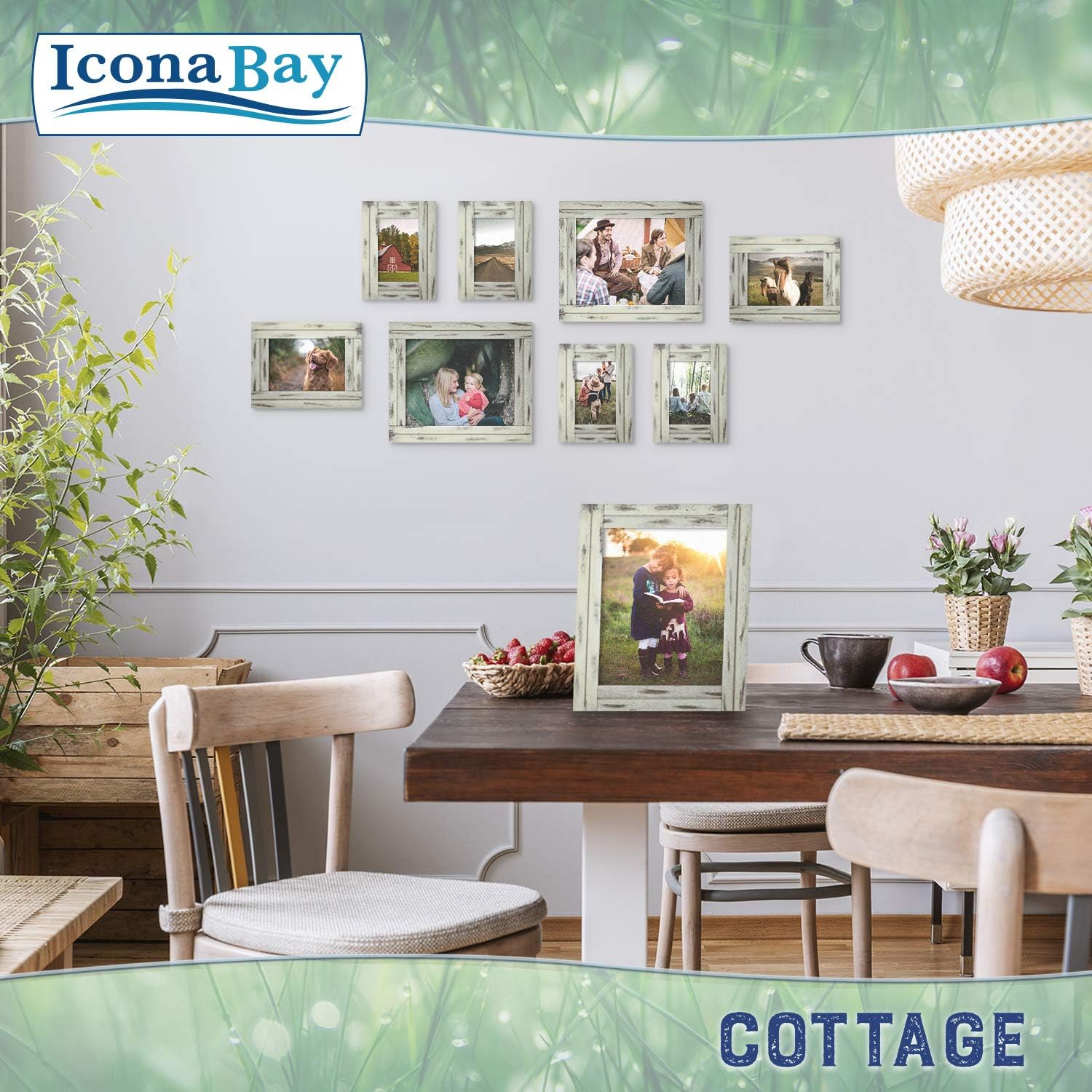 Icona Bay 8x10 (20x25 cm) Picture Frames (Creamery White, 6 Pack), Rustic Picture Frame Set, Natural Real Wood Frames, Cottage Collection
