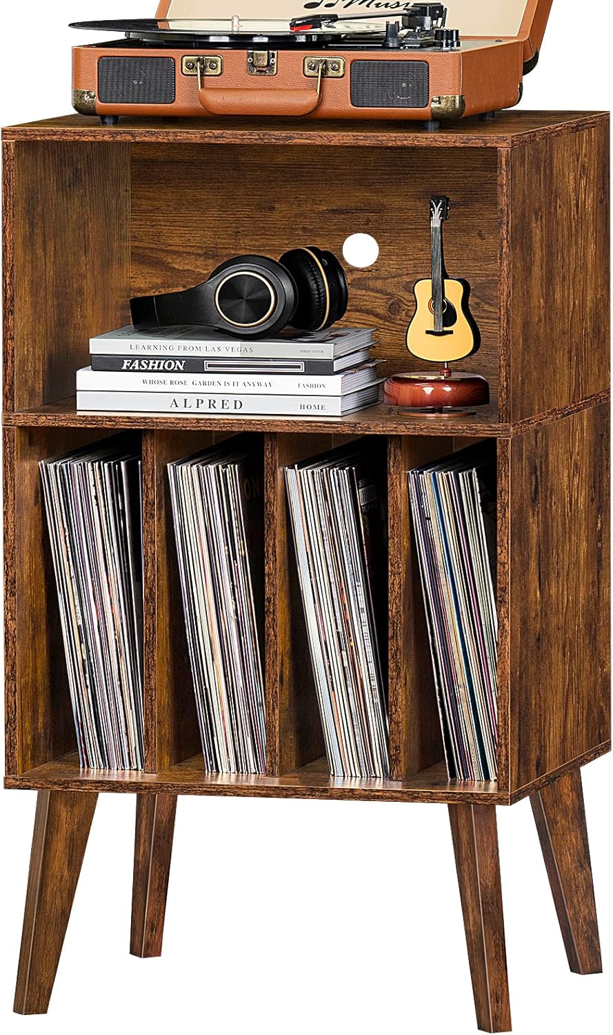 Lerliuo Record Player Stand, Brown Turntable Stand Holds up
