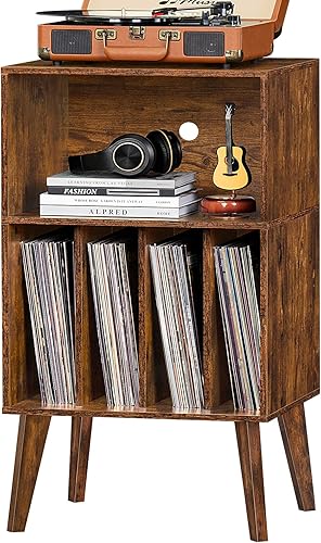 Miniatura 37 de Lerliuo Soporte para tocadiscos, soporte para tocadiscos de nogal con capacidad para hasta 160 álbumes, mesa de gabinete de almacenamiento de vinilo