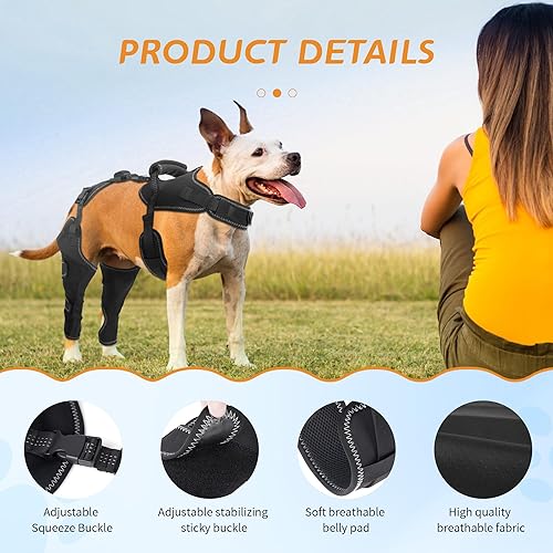 Miniatura 3 de Rodillera para perro para patas traseras desgarradas – Proporciona protección y calidez en las articulaciones, pierna y cadera ajustables mejoradas