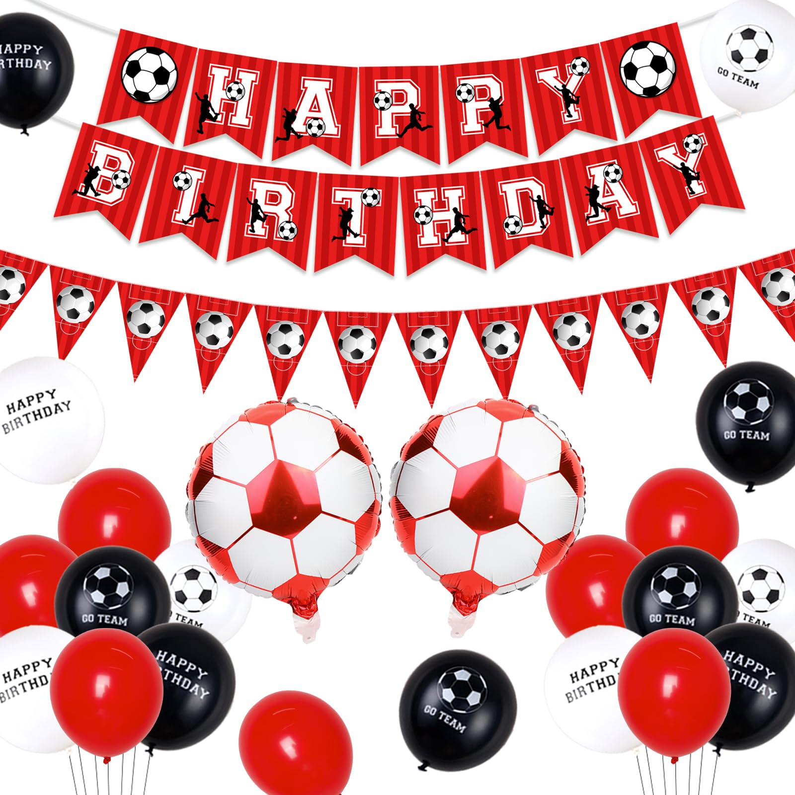 CheerevealFootball Birthday Decorations Red and White, Football Happy Birthday Bunting Banner, Soccer Printed Latex Balloons, Sports Fans Theme Party Supplies
