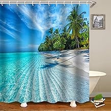 FAIRYGATE Long Shower Curtains Waterproof Shower Curtain Sunshine Beach Fabric Bathroom Set with 12pcs Hooks Home Decoration Mould and Mildew Resistant Quick-Drying 100% Polyester B8815