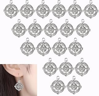 20Pcs Compass Charm Retro Tibetan Style Compass Pendants Bracelet Charm for DIY Jewelry Making Necklace DIY Craft