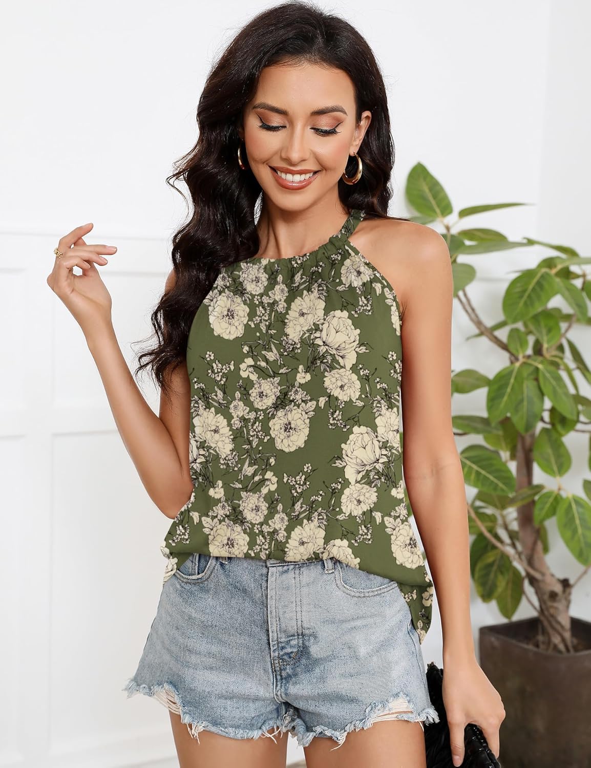 Summer Halter Tank Tops for Women Loose Fit Pleated Tie Back Sleeveless Tops Casual - Image 3