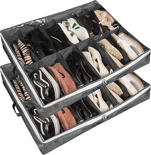 Miniatura 1 de Surblue Bolsa organizadora de zapatos para debajo de la cama, con tragaluz transparente y cremallera, 24 pares, gris claro, 2 unidades