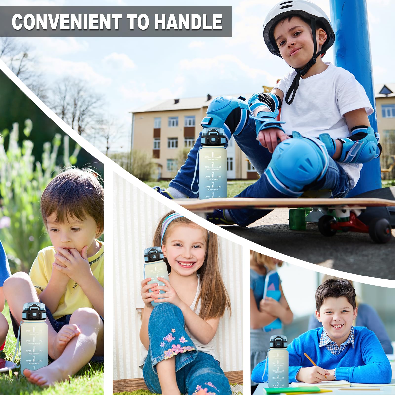 JAPORIA Borraccia 500ml, Borraccia con Cannuccia, Antigoccia, Bottiglia Acqua Motivazionale con Indicatore del Tempo, per Ufficio, Lavoro, Yoga