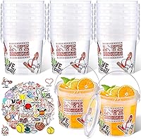 Vista 8 de PerKoop 20 cubos de helado de 32 onzas con tapas y asas, cubos transparentes de ron de cóctel con calcomanías, tina transparente de plástico