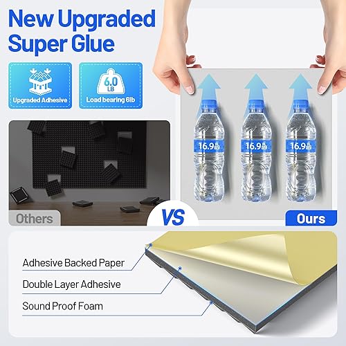 Miniatura 3 de Paquete de 12 paneles de espuma piramidales a prueba de sonido para paredes con paneles acústicos de alta densidad autoadhesivos actualizados de 2 x