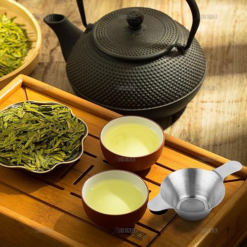 Miniatura 5 de AUEAR, Paquete de 4 coladores de té de acero inoxidable, embudo de malla fina, filtro de hojas de diferentes tamaños con asas dobles para café,