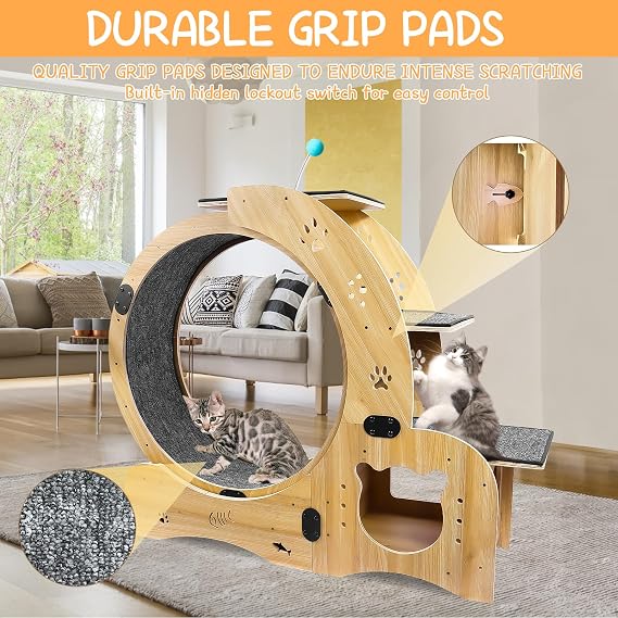 Cat Running Wheel,Cat Exercise Wheel,Cat Running Wheels for Indoor Cats,Cat Wheel Wood Climbing Frame,Cat Treadmill,Oversized Roller Cat Indoor Activity Center,Large (6-in-1)