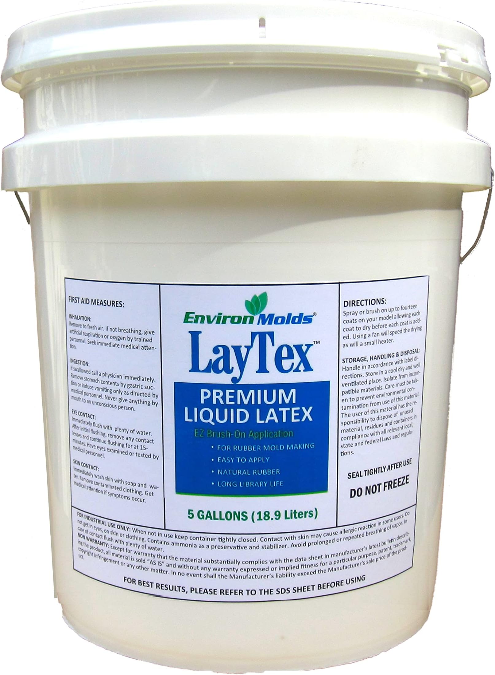 EnvironMolds LayTex Liquid Latex Mechanical Mold Making Rubber, 5-Gallon - Quality, Flexible, Detailed Reproductions for Plaster and Concrete