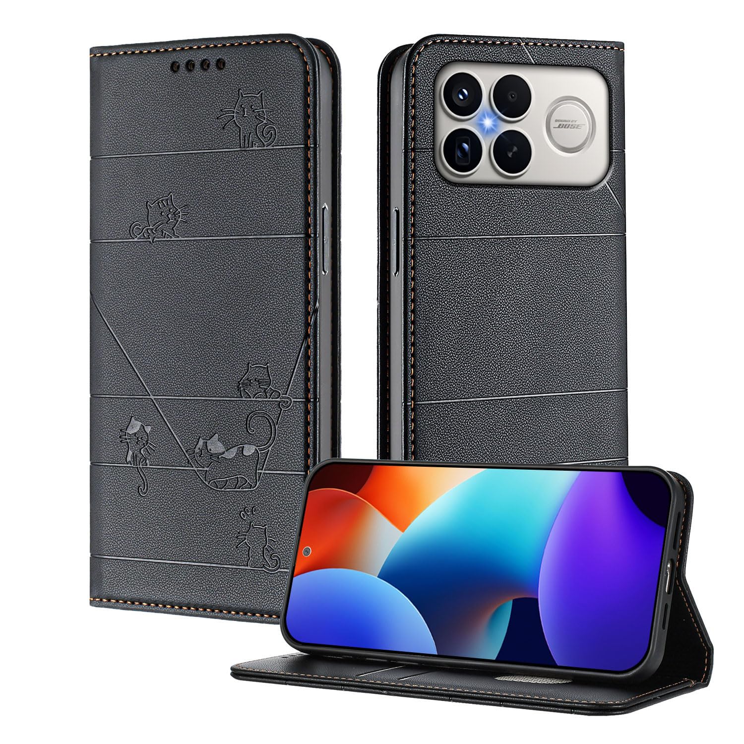 XINYEXIN For Xiaomi Poco F8 Ultra Case, PU Leather Flip Case with RFID Protection, Card Slots, Wallet, Stand, Full Body Protection - Black Xiaomi Poco F8 Ultra Black