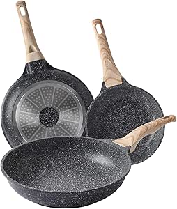 Motase Nonstick Frying Pan Skillets 3-Piece Set 8/9.5/11 inch, Granite Coating Omelette Pan, 100% PFOA free Cookware Pan, Non Stick Stone Frying Pan Skillets Set