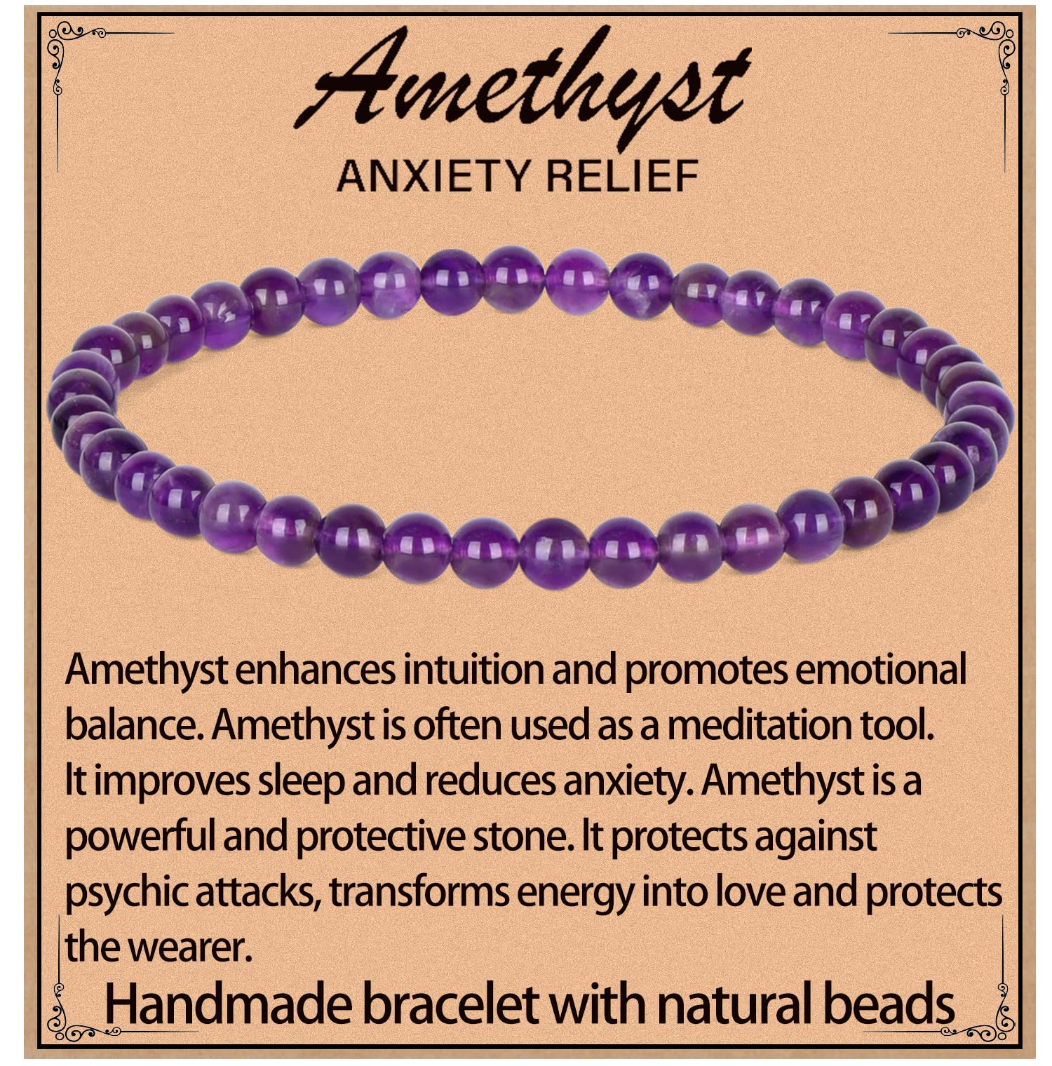 LPBeadsHandmade Natural Gemstone Stretch Elastic Bracelet Healing Crystal Round Stone Beads Jewelry Gifts for Women Men