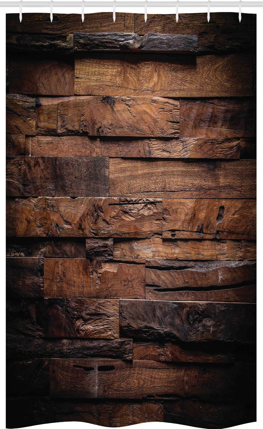 ABAKUHAUS Chocolate Stall Shower Curtain, Rough Dark Timber Texture Image Rustic Country Theme Hardwood Carpentry, Fabric Bathroom Decor Set with Hooks, 120 x 180 cm, Dark Brown