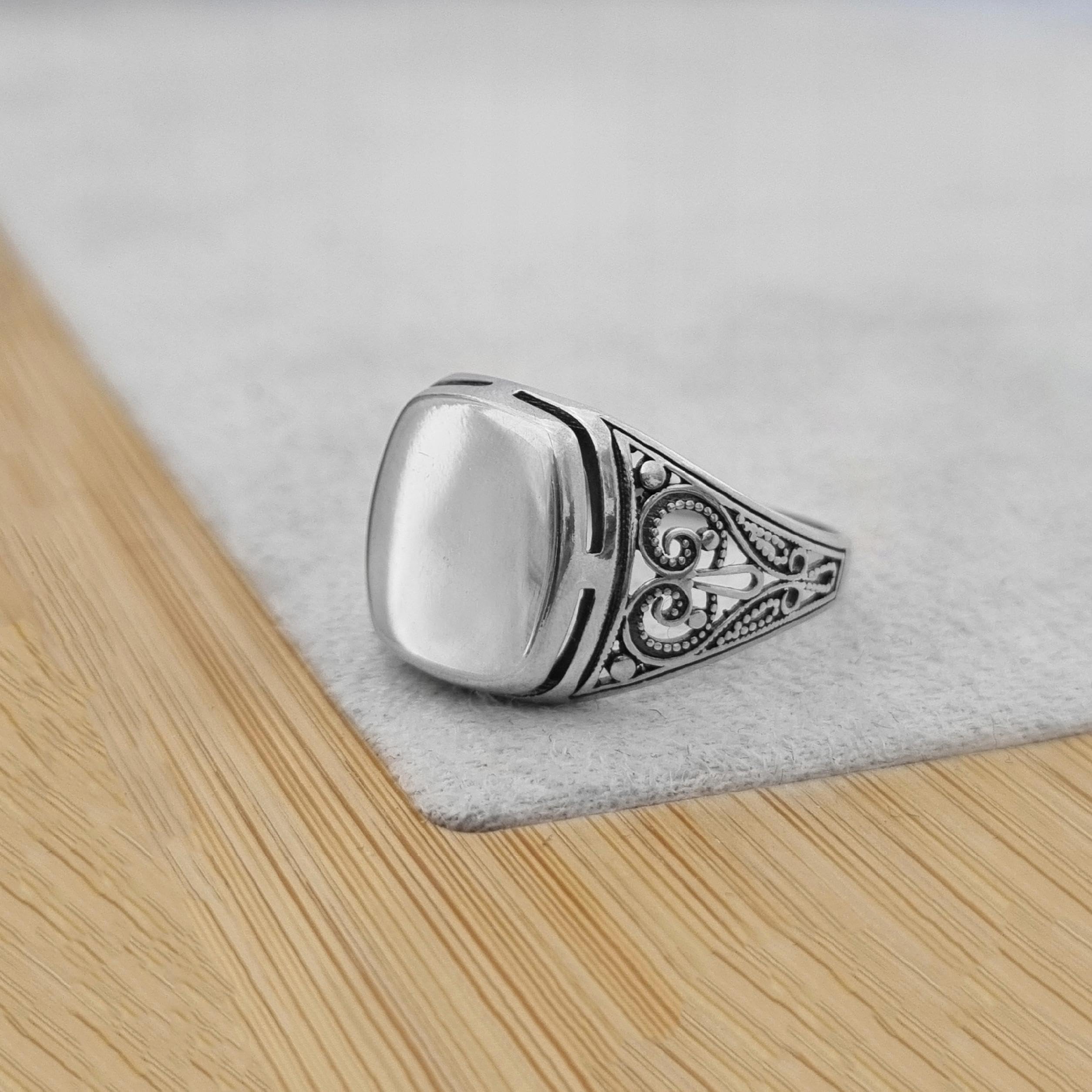 925 Sterling Silber Ringe Offener Herren Siegelring Ajour Design Poliert Oxidiert Trend Schmuck Modern Größe 60