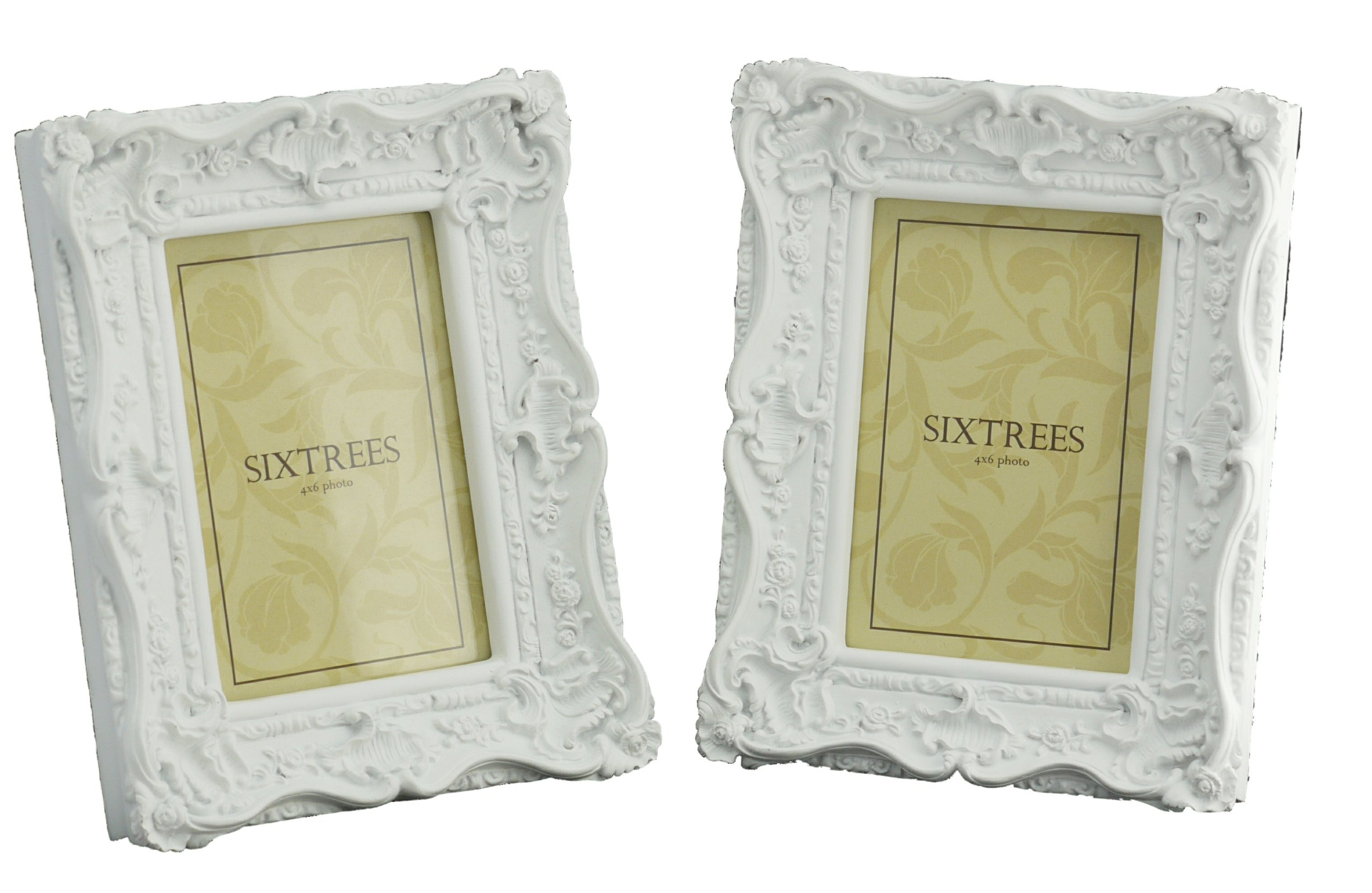 Chelsea White Twinpack Shabby Chic Style Very Ornate Matt Photo Frames For A 6"X4" (152X102mm) Picture - By Sixtrees.