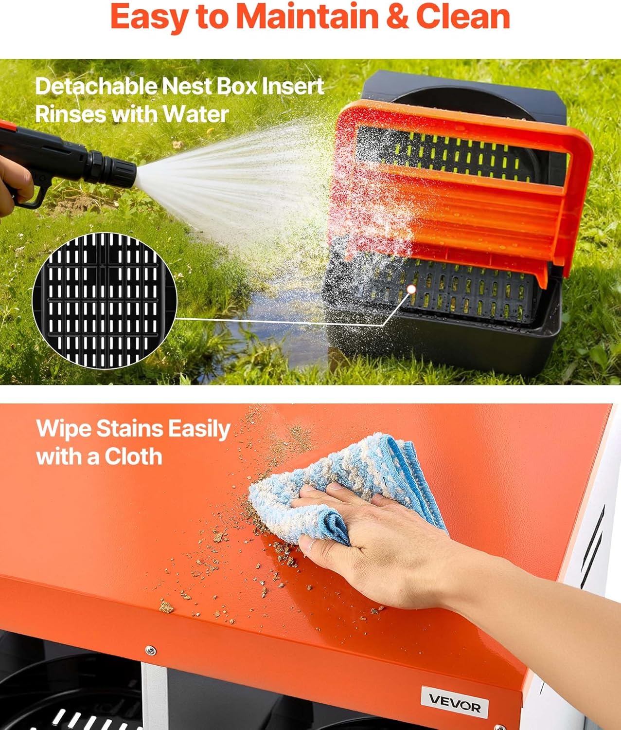 VEVOR Chicken Nesting Boxes, 6 Compartments, with Support Legs, Easy Egg Collection, Galvanized Steel and High-Strength Plastic, Roll Away Nesting Boxes for Chickens and Hens Laying Eggs, Orange