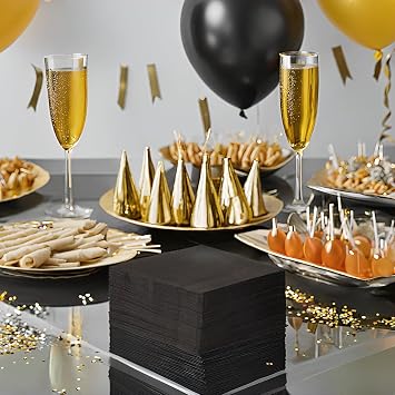 Table Fun 100 x Soft Black Paper Napkins, Disposable Party Serviettes for Birthday, Halloween, Weddings, Wakes, Catering, Recyclable Made in EU, 2ply 33cm