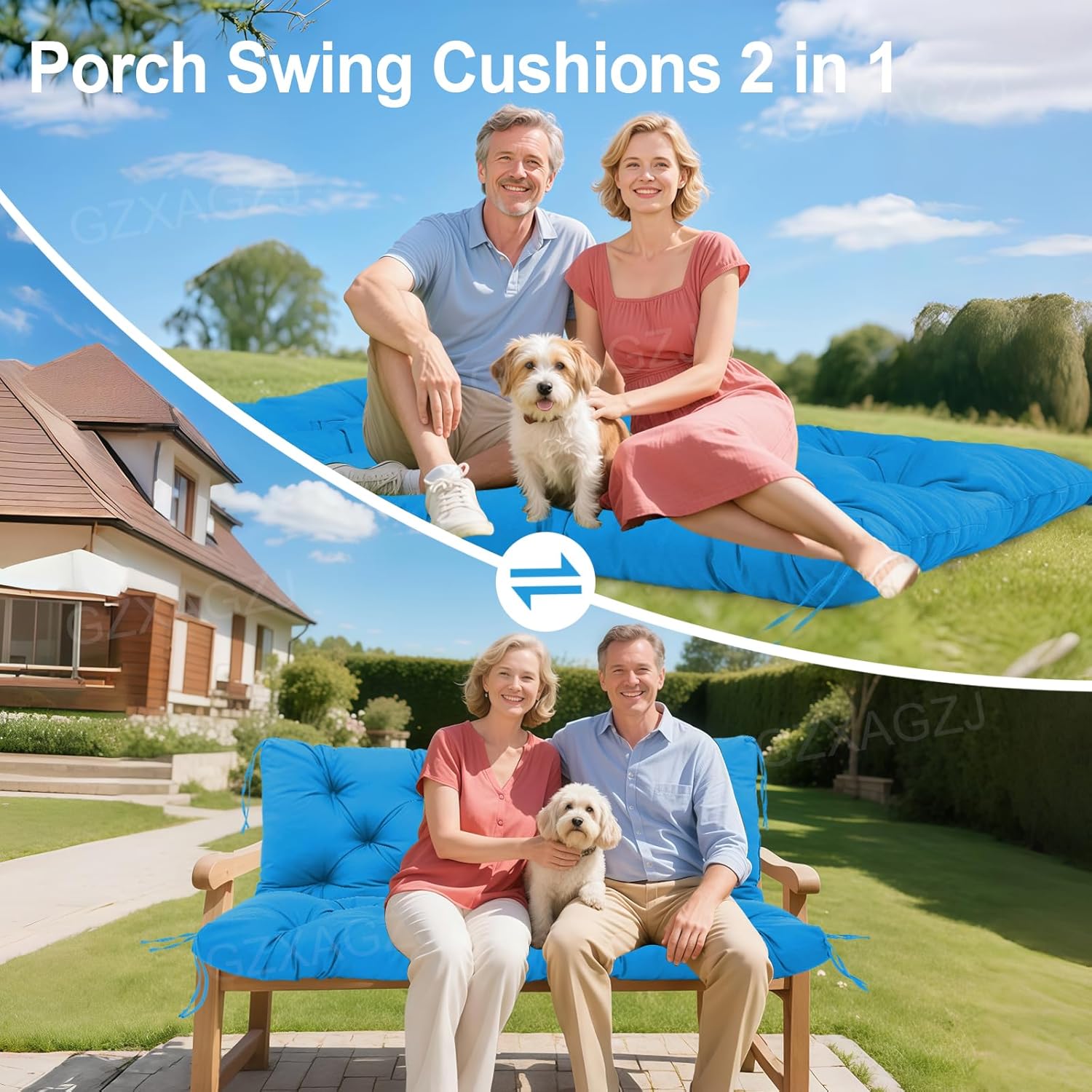 Durable Porch Swing Cushions 60 inch Extra 5" Thick Waterproof Outdoor Swing Cushions 3 Seater Replacement with Backrest and 8 Ties Not Easy to Fade Swing Cushion for Outdoor Furniture Patio