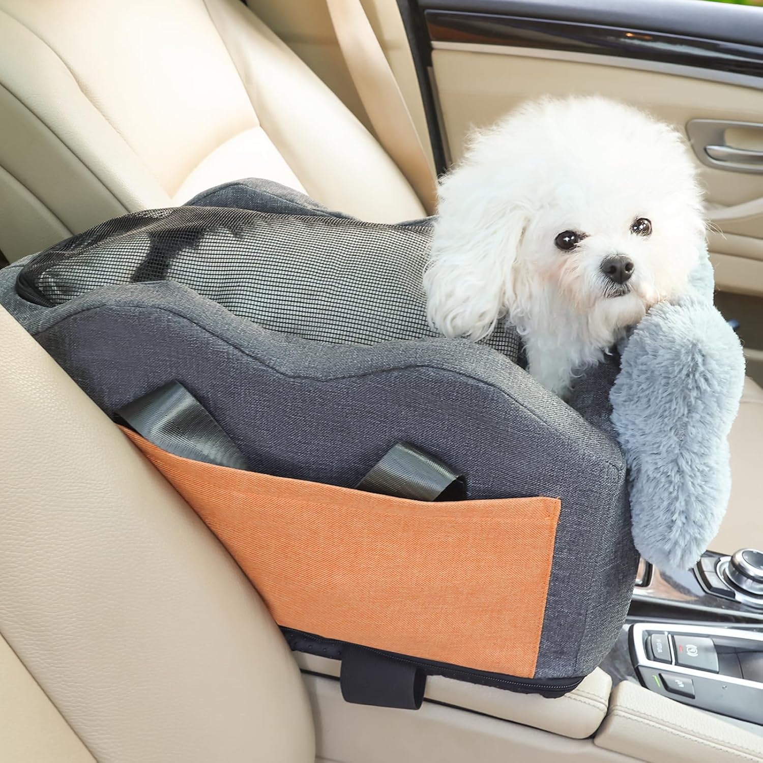 Dog Car Seat for Small Dog Center Console Seat Pet Booster Seat for Car Puppy Car Seat for Small Dogs(Dark Gray with Net Cover)