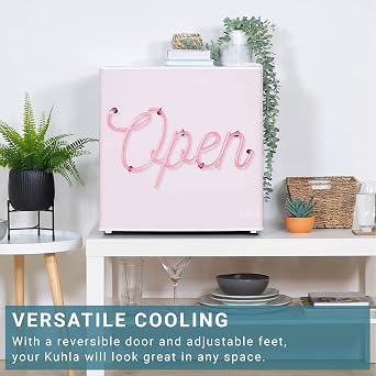 Table Top Mini Fridge with Ice Box 45 Litre Adjustable Thermostat, Door Racks & Removable Shelf, Small Drinks Fridge Pink Open Door Design White KTTF0E6W-1025 [Energy Class E]