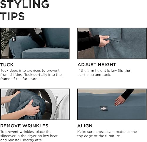 Miniatura 6 de Zenna Home, Cubierta de muebles azul pizarra funda de sofá de felpa elástica de 1 pieza (EFCSSTNV)